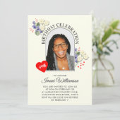 Invitation Elegant Floral ANY AGE Photo FEBRUARY Birthday (Debout devant)