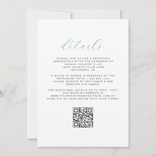 Invitation Elegant Floral Aqua Silver QR Code Wedding (Dos)