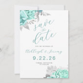 Invitation Elegant Floral Aqua Silver Save the Date (Devant)