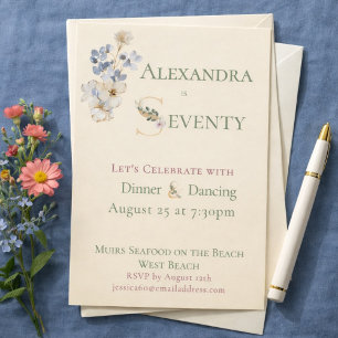Invitation Élégant floral aquarelle crème 70e anniversaire