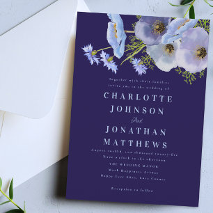 Invitation Élégant floral aquarelle mariage bleu marine