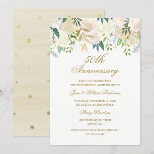 Invitation Élégant floral aquarelle or Anniversaire