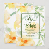 Invitation Élégant floral aquarelle orange jaune pour mariage (Devant / Derrière)