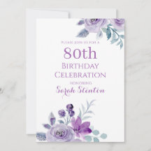 Élégant floral aquarelle pour 80e anniversaire
