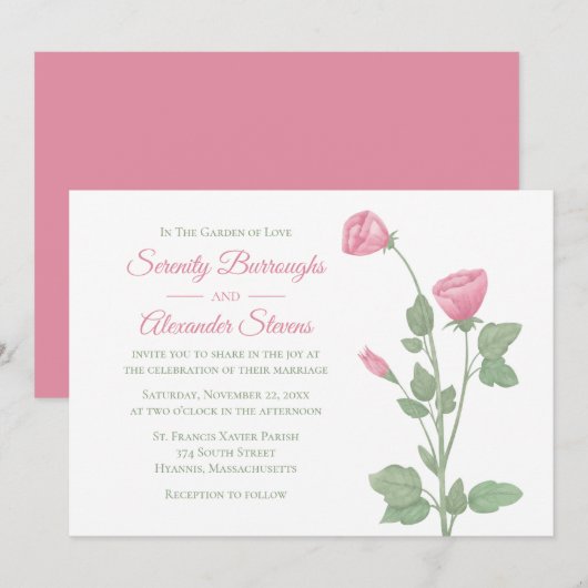 Invitation Elégant Floral Aquarelle rose Fleurs Mariage (Devant / Derrière)