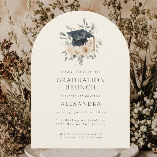 Invitation Elégant Floral Aquarelle Style Graduation Brunch
