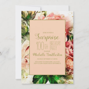 Invitation Élégant floral aquarelle vintage pour 100e anniver