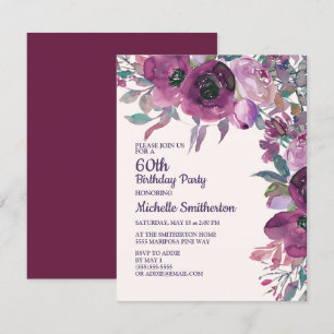 Invitation Élégant floral aquarelle violet 60e anniversaire
