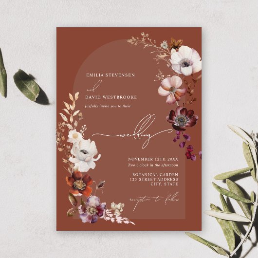 Invitation Élégant Floral Arch Dark Terracotta Mariage