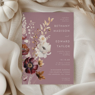 Invitation Élégant floral automnal mariage mauve