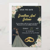 Invitation Elegant Floral Black Gold Custom Wedding Invite  (Devant / Derrière)