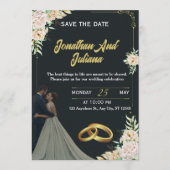 Invitation Elegant Floral Black Gold Custom Wedding Invite  (Devant)