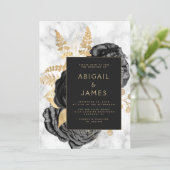 Invitation Elegant Floral Black Gold Gray Marble Wedding (Debout devant)