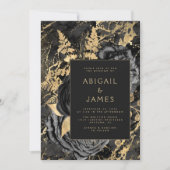 Invitation Elegant Floral Black Gold Marble Wedding (Devant)