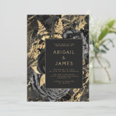 Invitation Elegant Floral Black Gold Marble Wedding (Debout devant)
