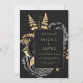 Invitation Elegant Floral Black Gold Wedding (Devant)