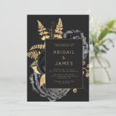 Invitation Elegant Floral Black Gold Wedding (Debout devant)