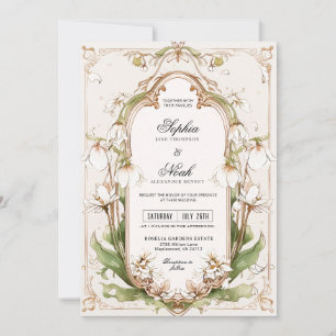Invitation Élégant floral blanc Art nouveau vert sauge