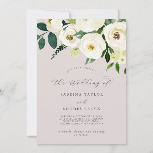 Invitation Élégant floral blanc | Blush Mauve Le Mariage De (Devant)