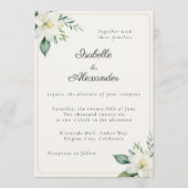 Invitation Élégant floral blanc et feuillage en faux or (Devant)