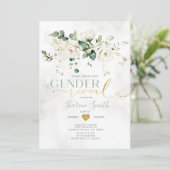 Invitation Élégant floral blanc Lui ou elle Révélation de gen (Debout devant)