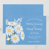 Invitation Élégant floral blanc marguerites Mariage bleu (Devant / Derrière)