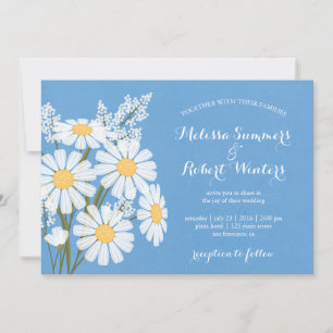 Invitation Élégant floral blanc marguerites Mariage bleu