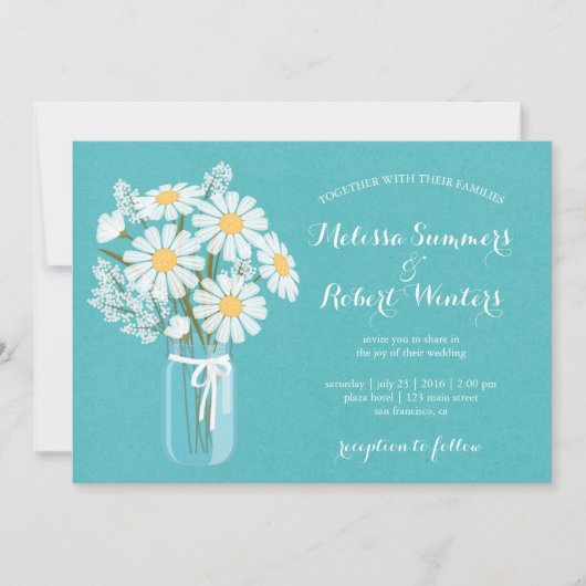 Invitation Elégant floral blanc marguerites Mason Jar Mariage (Devant)