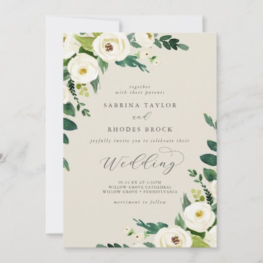 Invitation Élégant floral blanc | Mariage Champagne (Devant)