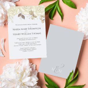 Invitation Élégant floral blanc Rose classique traditionnel