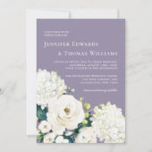 Invitation Élégant floral blanc sur Mariage de lavande (Devant)
