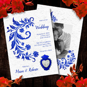 Invitation Elégant Floral bleu couleur Mariage mexicain