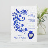 Invitation Elégant Floral bleu couleur Mariage mexicain (Debout devant)