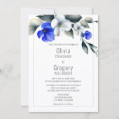 Invitation Élégant floral bleu royal et blanc (Devant)