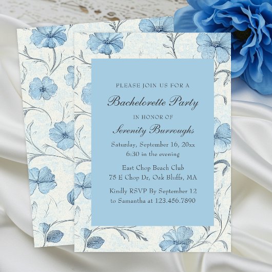 Invitation Elegant Floral Blue Country Garden Bachelorette