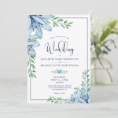 Invitation Elégant Floral Blue Flowers Mariage de verdure (Debout devant)