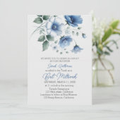 Invitation Élégant Floral Blue Girl Bat mitzvah (Debout devant)