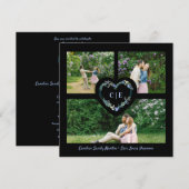 Invitation Elégant Floral Blue Heart 3 Photos Fiançailles (Devant / Derrière)