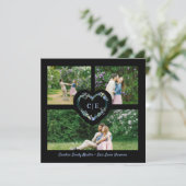 Invitation Elégant Floral Blue Heart 3 Photos Fiançailles (Debout devant)