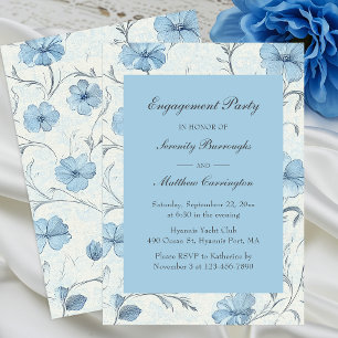 Invitation Elégant Floral Blue Jardin Vintage Fiançailles