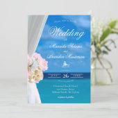 Invitation Elégant Floral Blue Ocean Beach Mariage (Debout devant)
