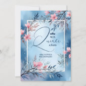 Invitation Elegant Floral Blue & Pink Romantic Frame XV's (Devant)