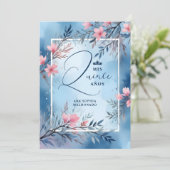 Invitation Elegant Floral Blue & Pink Romantic Frame XV's (Debout devant)