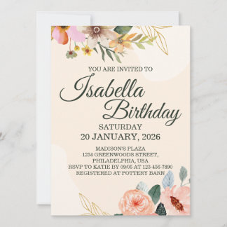 Invitation Elegant Floral – Blush and Peach Watercolor Flower