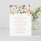 Invitation Elégant floral Blush Gold 80e anniversaire (Debout devant)