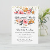 Invitation Élégant Floral Blush Pink Gold Retraite Party (Debout devant)