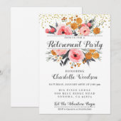 Invitation Élégant Floral Blush Pink Gold Retraite Party (Devant / Derrière)