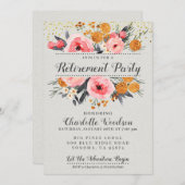 Invitation Élégant Floral Blush Pink Gold Retraite Party dans (Devant / Derrière)