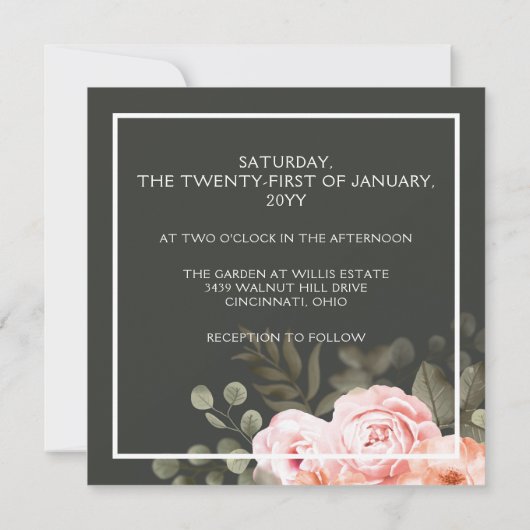 Invitation Élégant Floral Blush rose Botanique Mariage modern (Dos)