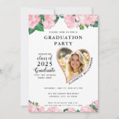 Invitation Élégant Floral Blush rose et blanc Graduation (Devant)